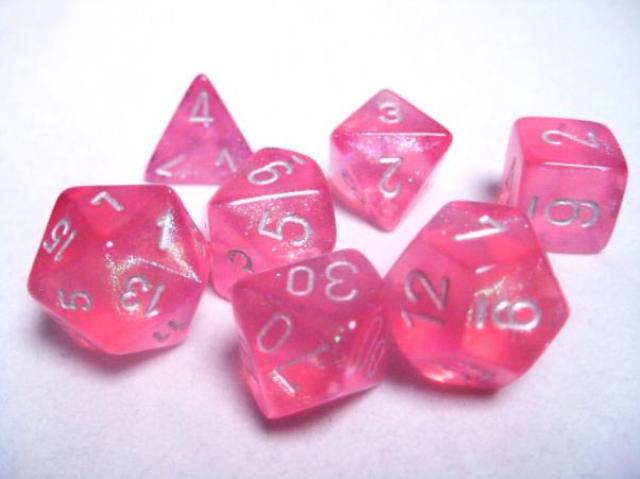 Chessex 7 Dice Set Borealis Pink W Silver CHX 27404 for D&d & D20 for sale online 